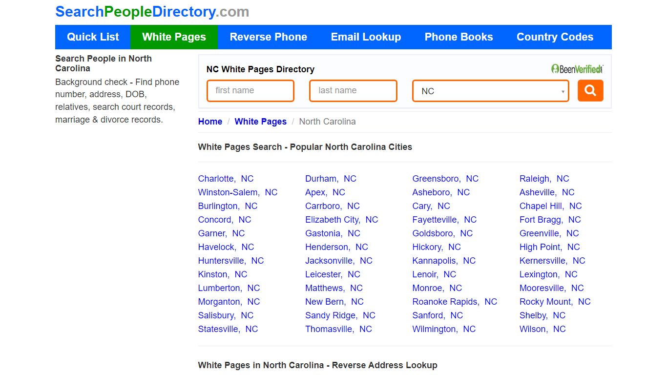 White Pages in North Carolina, Find a Person, Local Directory